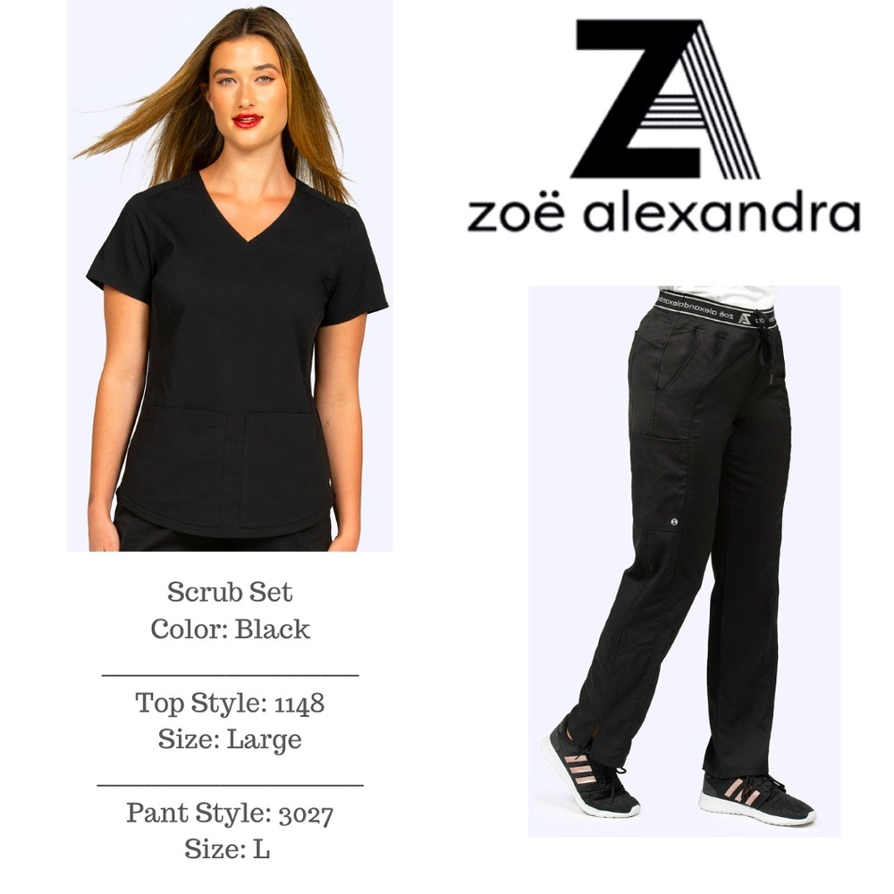 Zoe Alexander Black Scrub Set, Size: L and Styles: 1148 & 3027